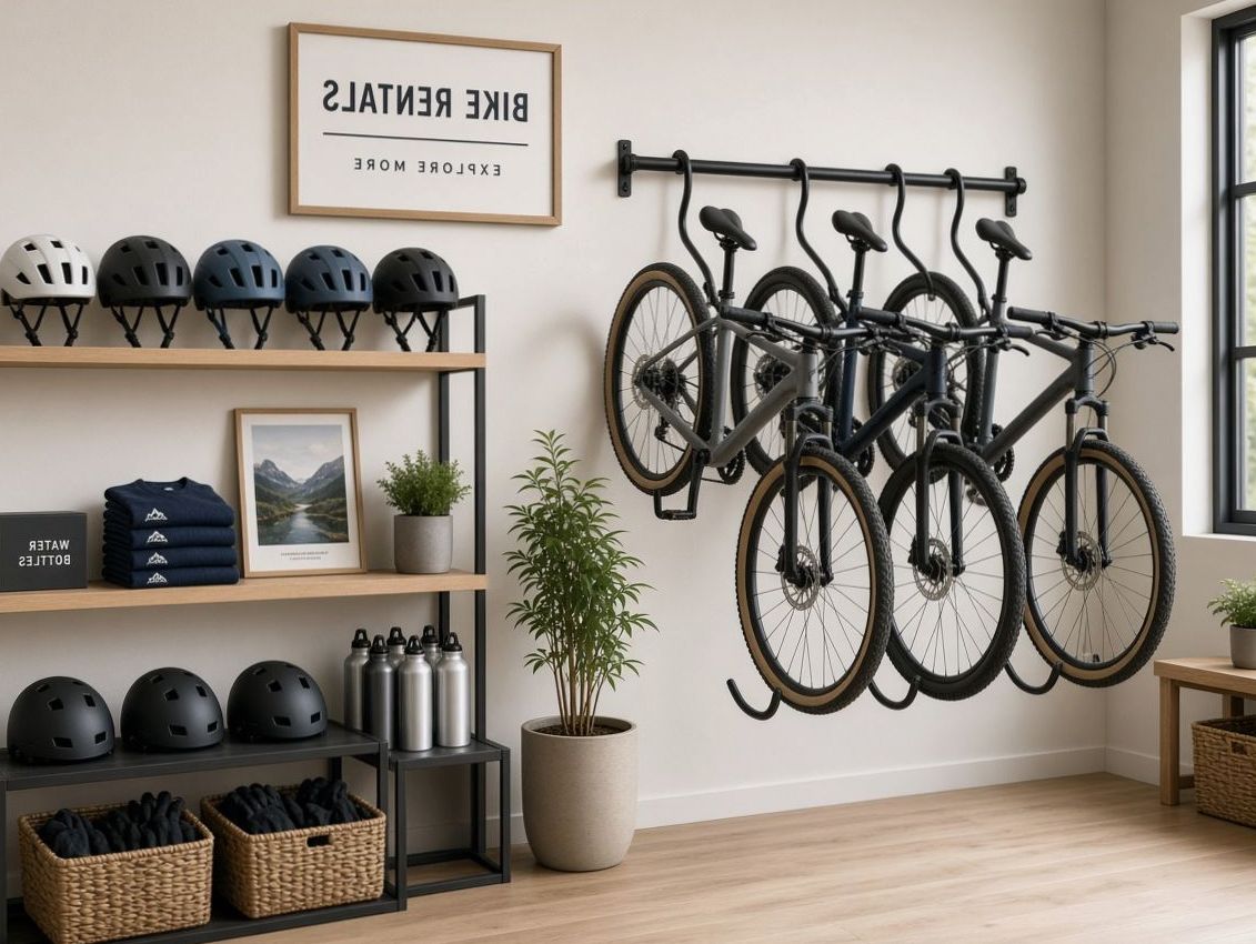 Bike rack and helmets at Freshoptionguide